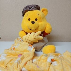 Winnie the Pooh Plush with Leaf and Yellow Blanket